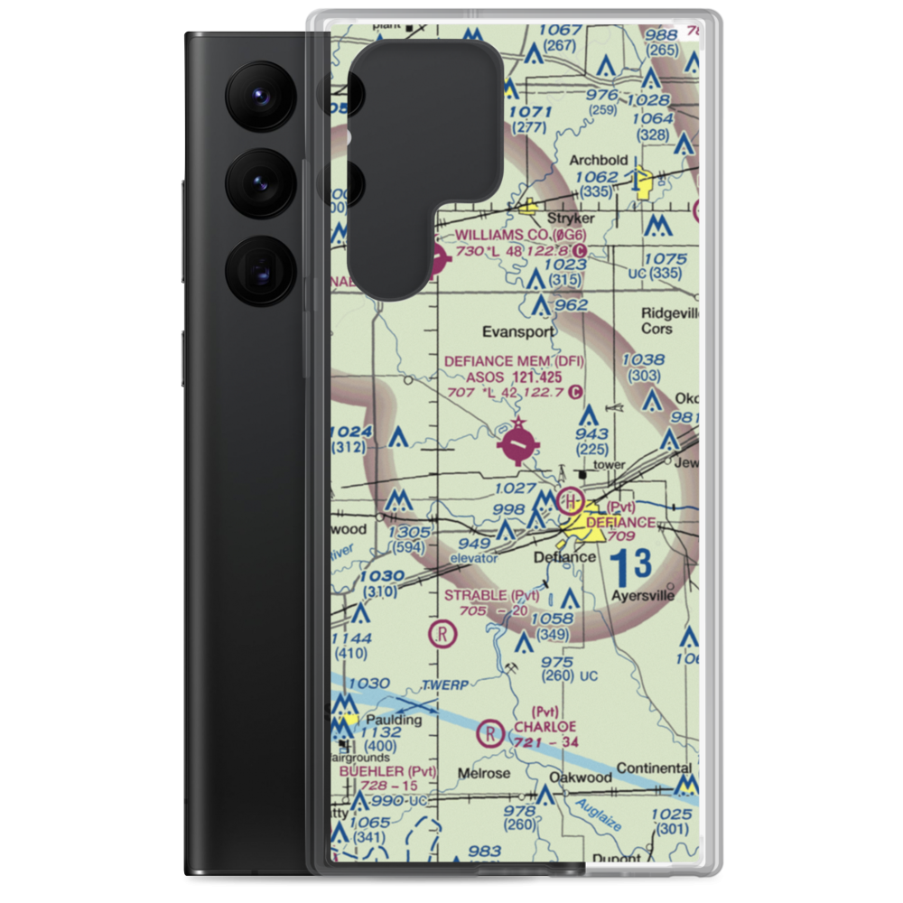 Defiance Memorial Airport (DFI) VFR Sectional Samsung Case Samsung Galaxy S22 Ultra model shown
