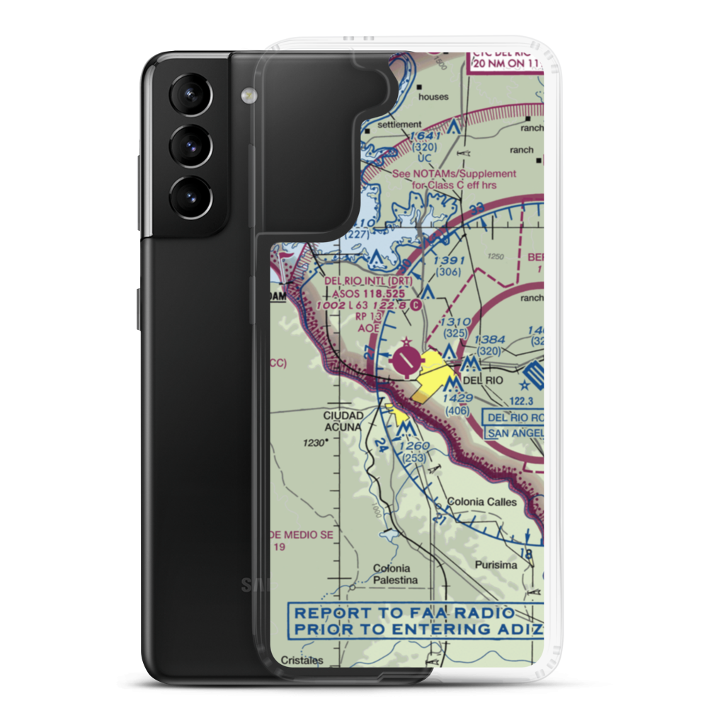 Del Rio International Airport (DRT) VFR Sectional Samsung Case Samsung Galaxy S21 Plus model shown