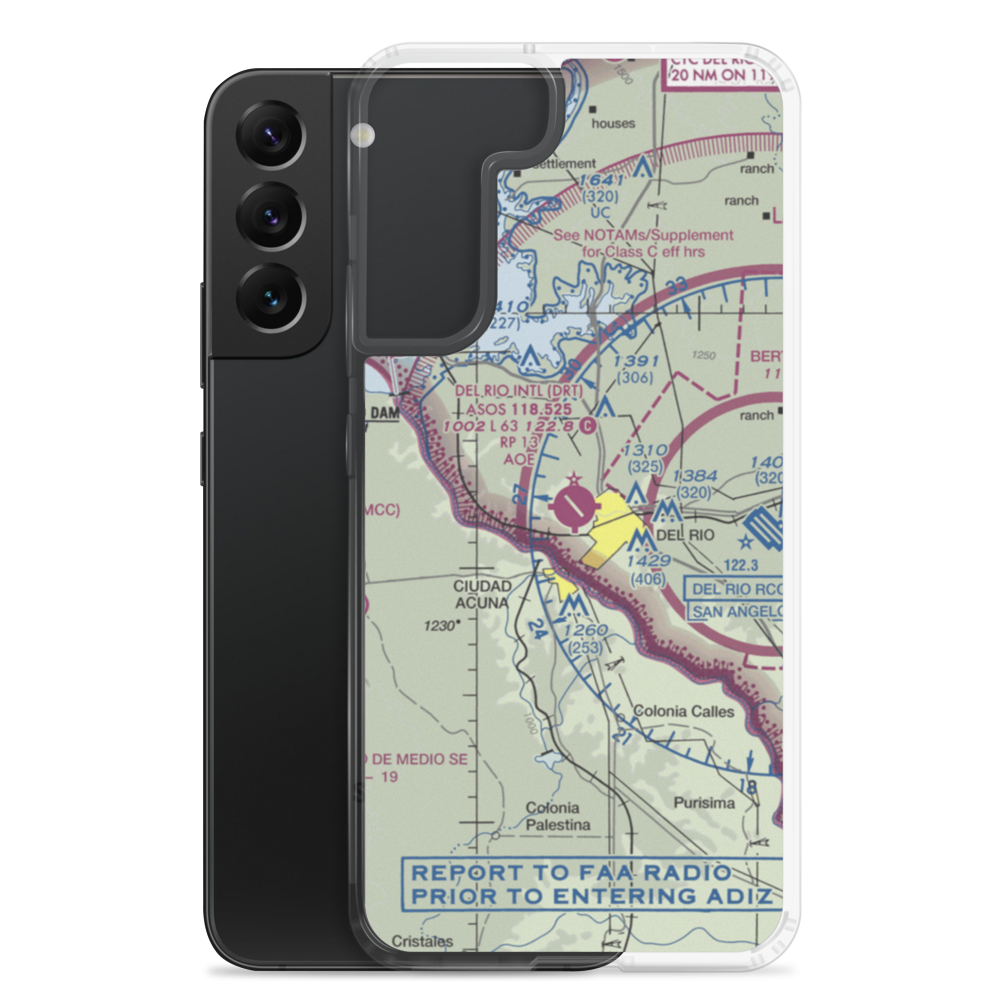 Del Rio International Airport (DRT) VFR Sectional Samsung Case Samsung Galaxy S22 Plus model shown