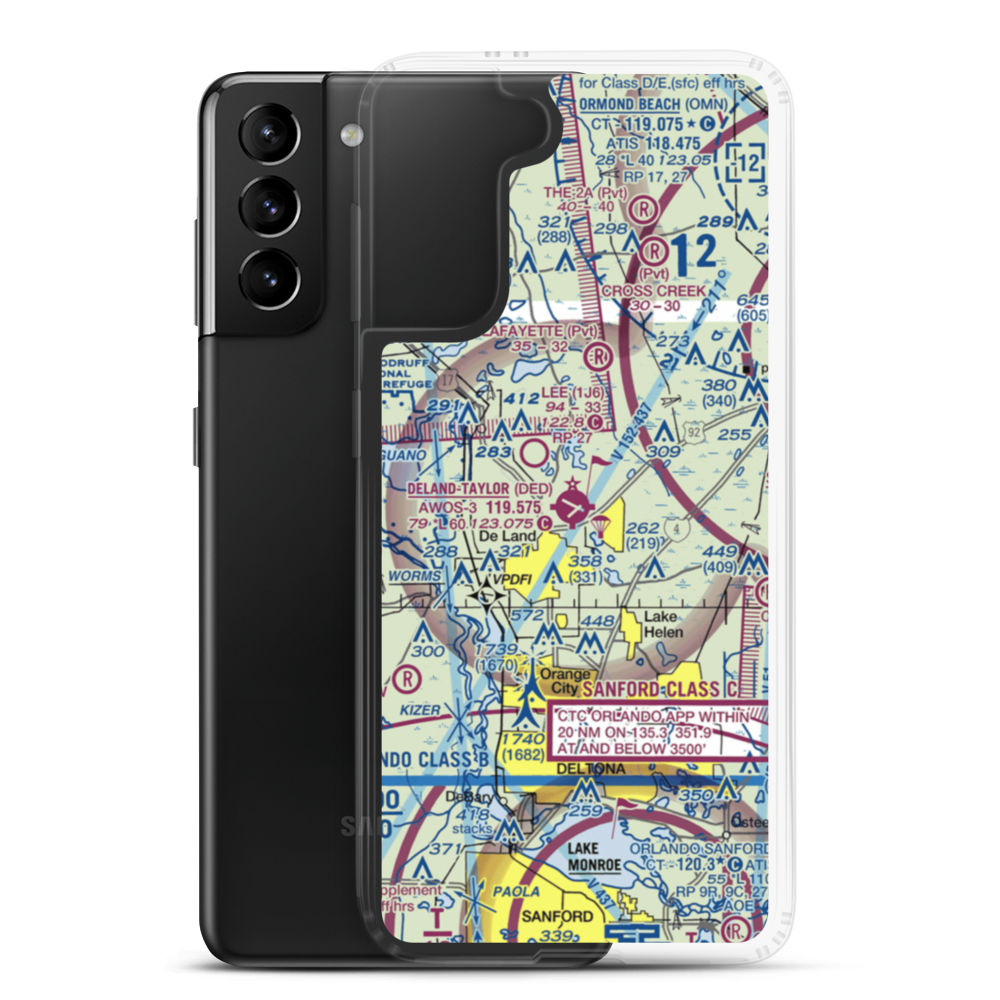 Deland Municipal Sidney H Taylor Field (DED) VFR Sectional Samsung Case Samsung Galaxy S21 Plus model shown