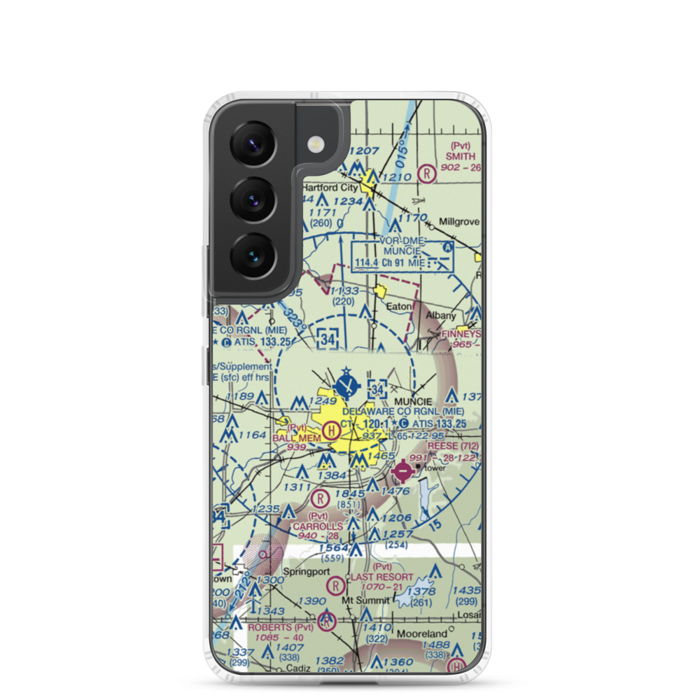 Delaware County Johnson Field (MIE) VFR Sectional Samsung Case Samsung Galaxy S22 model shown