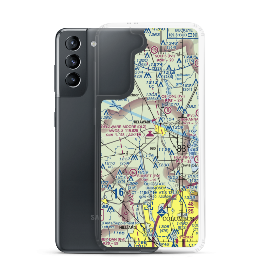 Delaware Municipal Airport (DLZ) VFR Sectional Samsung Case Samsung Galaxy S21 model shown