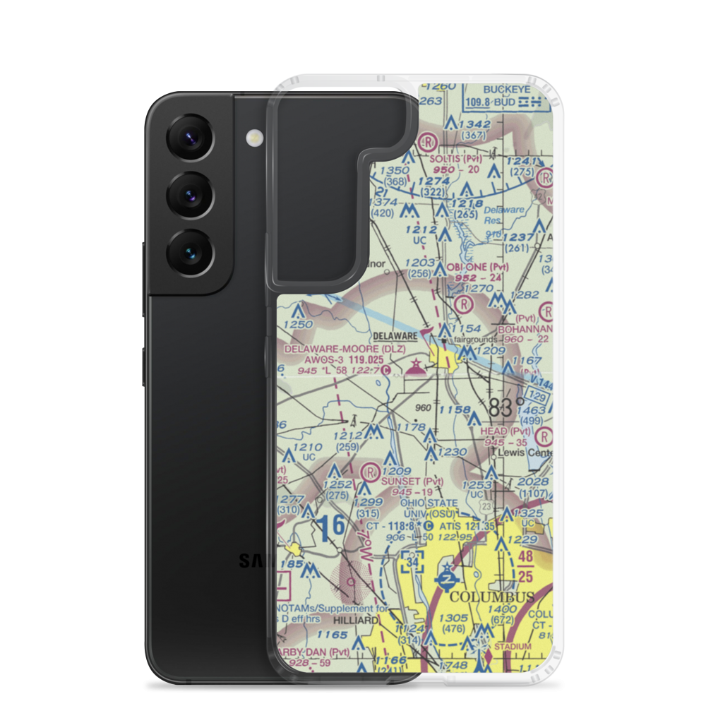 Delaware Municipal Airport (DLZ) VFR Sectional Samsung Case Samsung Galaxy S22 model shown