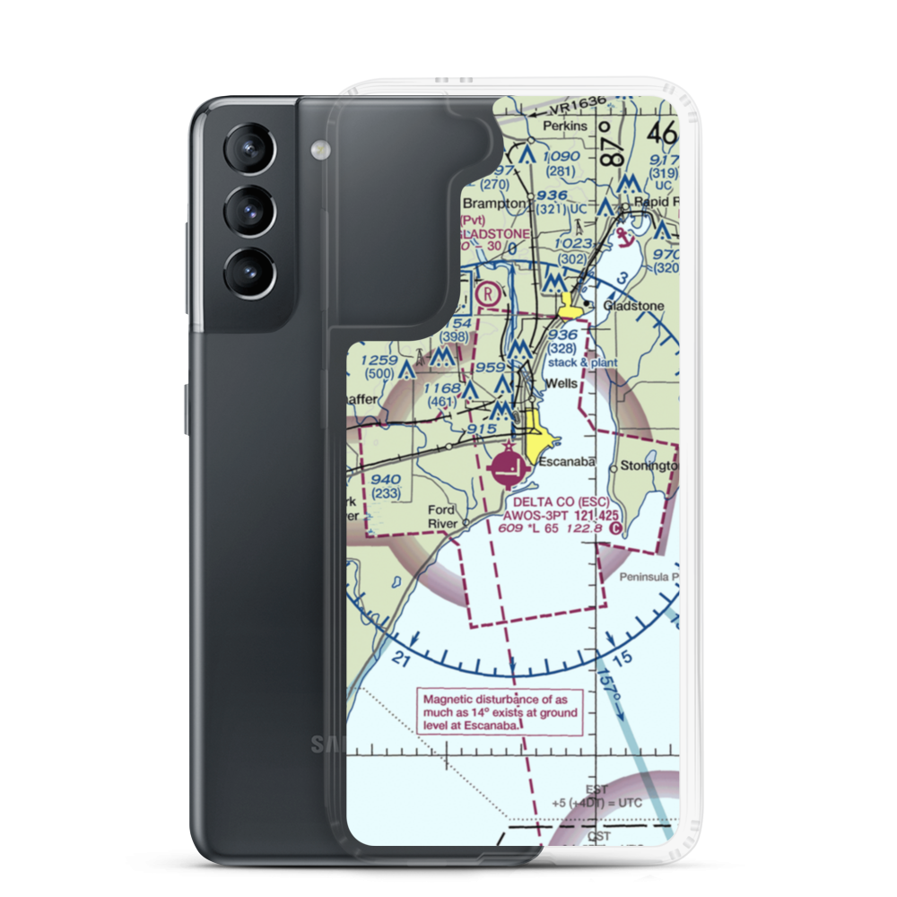Delta County Airport (ESC) VFR Sectional Samsung Case Samsung Galaxy S21 model shown