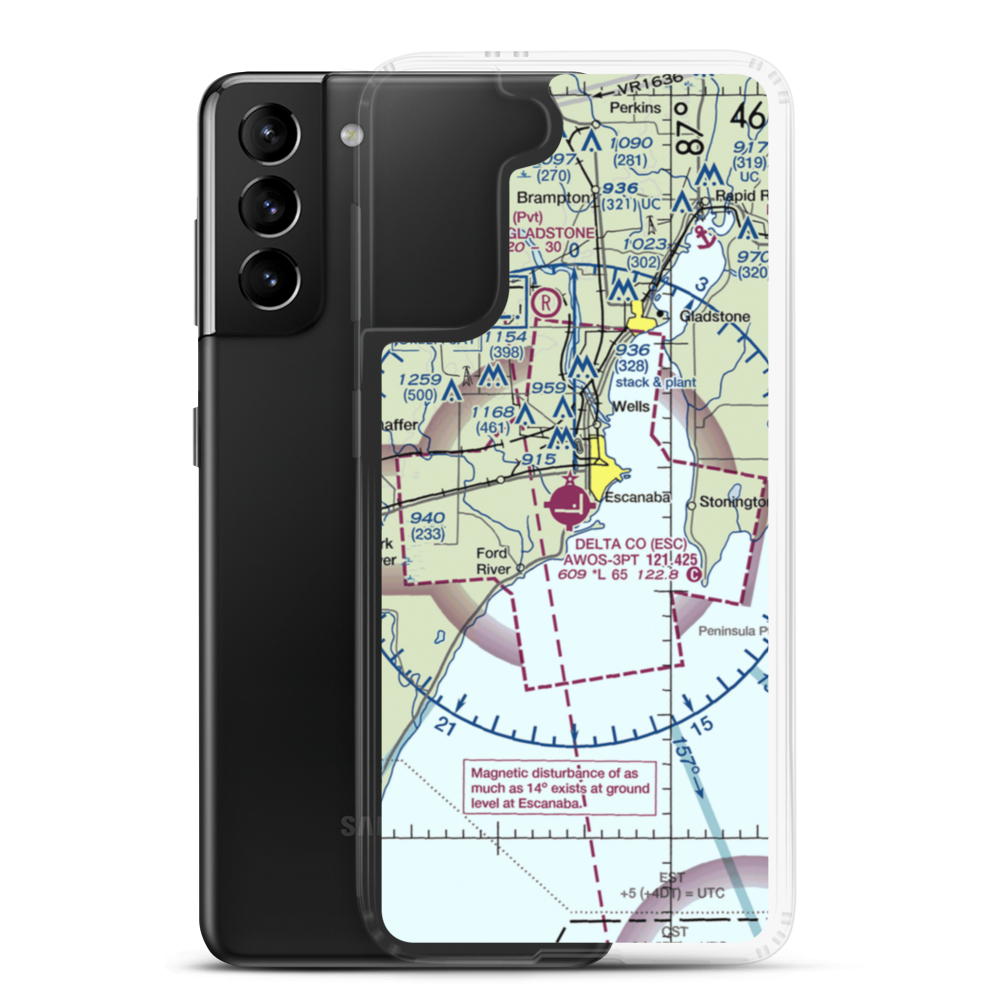 Delta County Airport (ESC) VFR Sectional Samsung Case Samsung Galaxy S21 Plus model shown