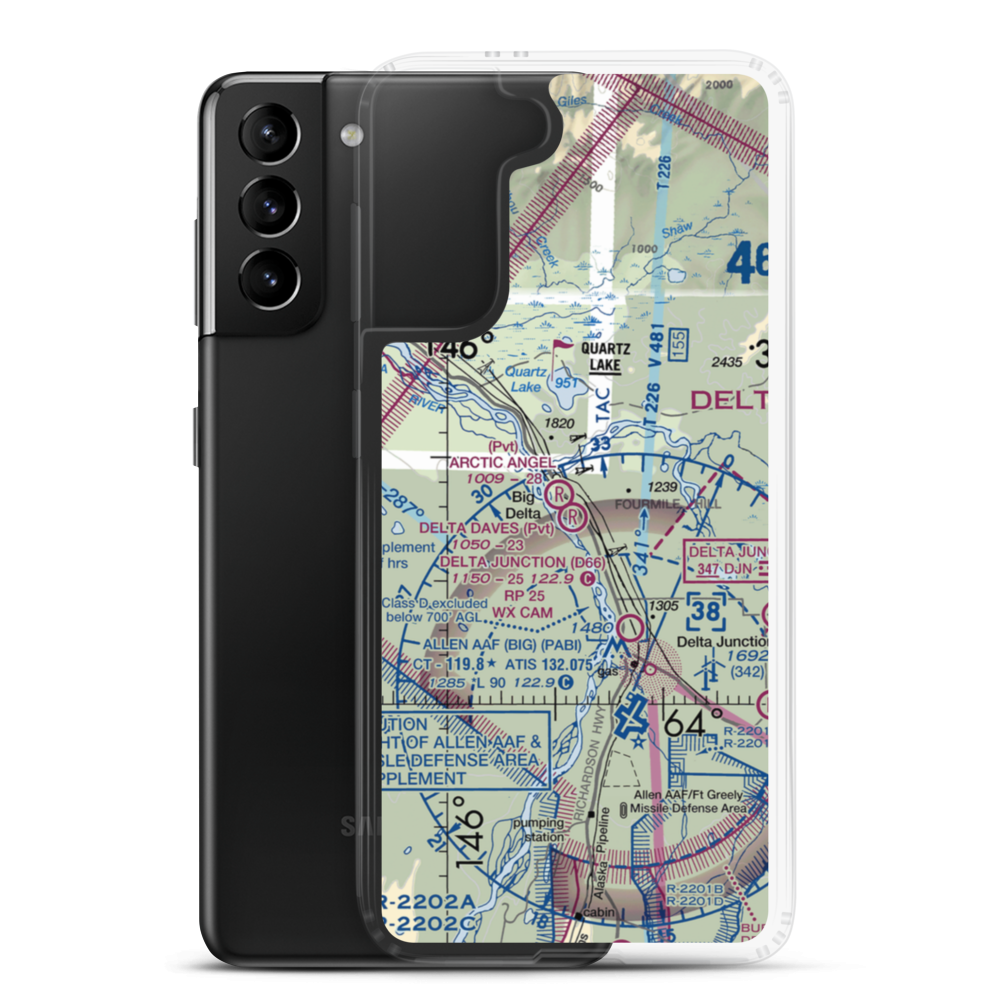 Delta Daves Airport (AA22) VFR Sectional Samsung Case Samsung Galaxy S21 Plus model shown