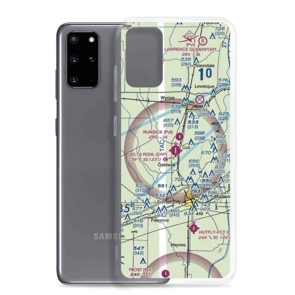 Delta Regional Airport (DRP) VFR Sectional Samsung Case Samsung Galaxy S20 Plus model shown