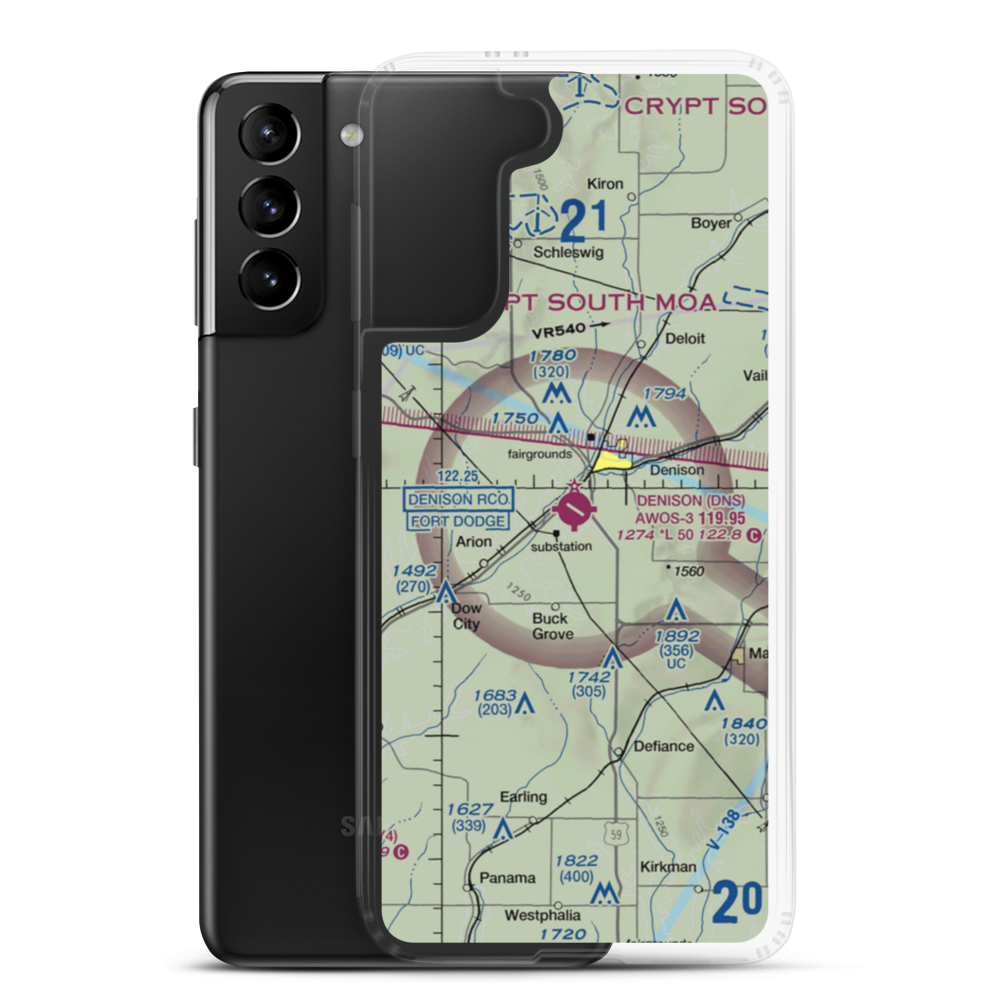 Denison Municipal Airport (DNS) VFR Sectional Samsung Case Samsung Galaxy S21 Plus model shown