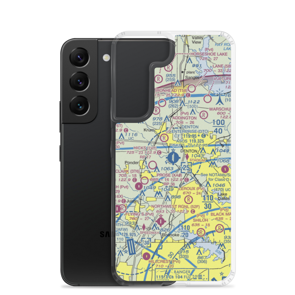 Denton Municipal Airport (DTO) VFR Sectional Samsung Case Samsung Galaxy S22 model shown