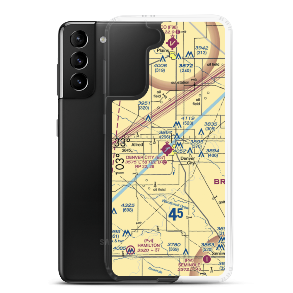 Denver City Airport (E57) VFR Sectional Samsung Case Samsung Galaxy S21 Plus model shown