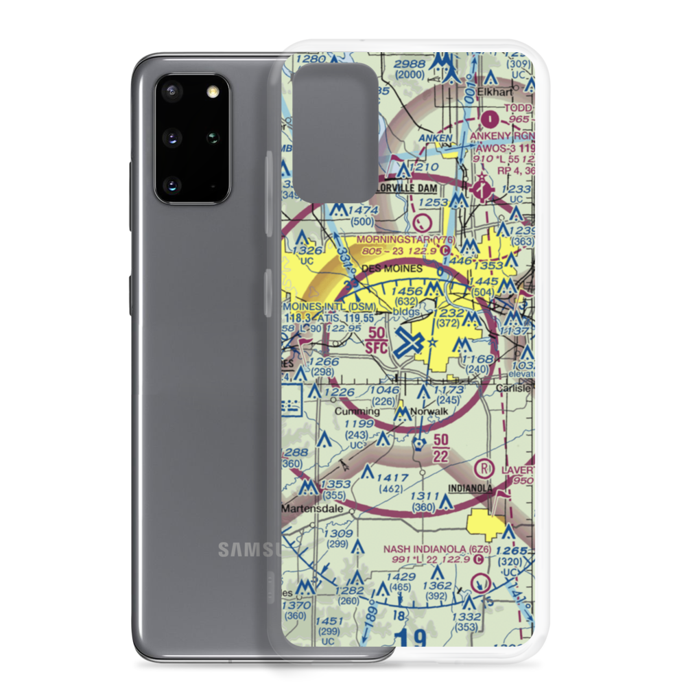 Des Moines International Airport (DSM) VFR Sectional Samsung Case Samsung Galaxy S20 Plus model shown