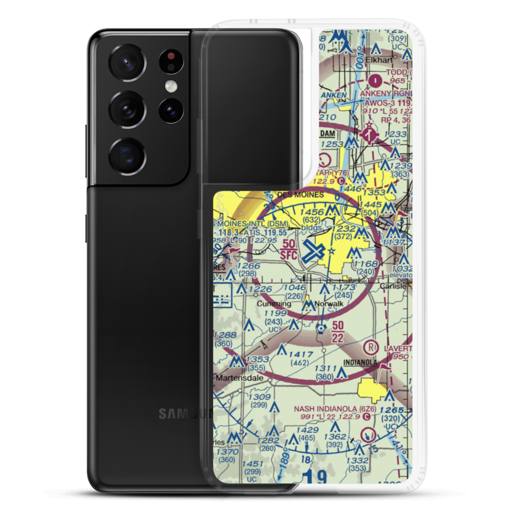 Des Moines International Airport (DSM) VFR Sectional Samsung Case Samsung Galaxy S21 Ultra model shown