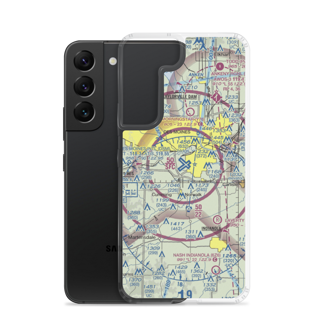 Des Moines International Airport (DSM) VFR Sectional Samsung Case Samsung Galaxy S22 model shown