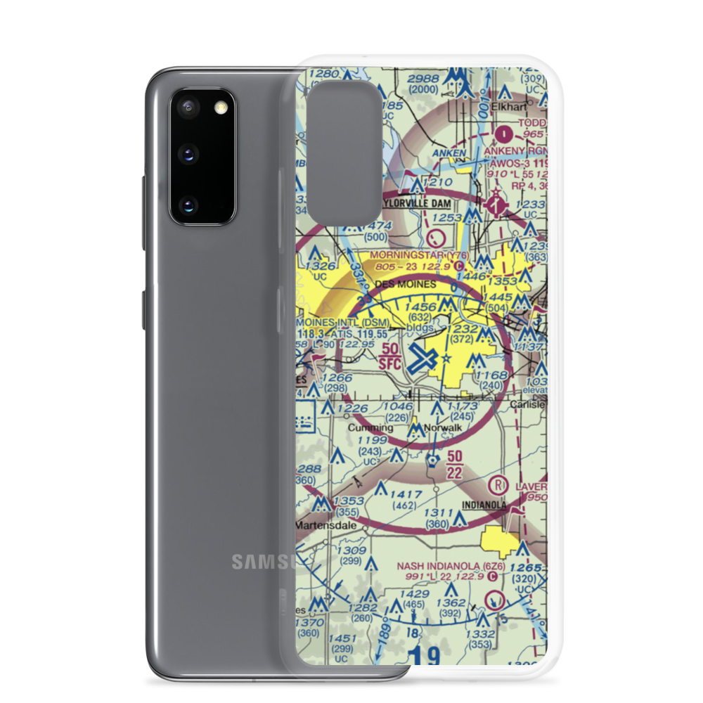 Des Moines International Airport (DSM) VFR Sectional Samsung Case Samsung Galaxy S20 model shown
