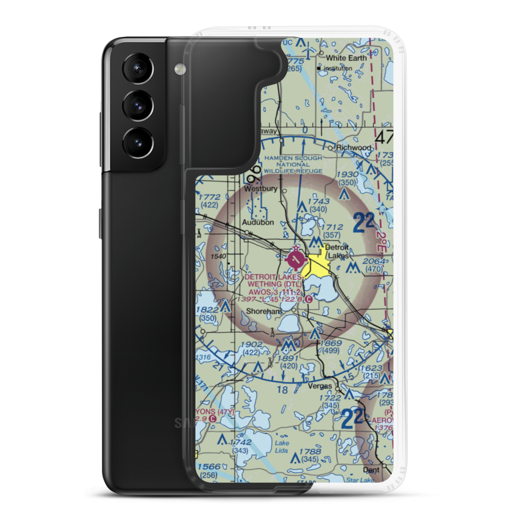 Detroit Lakes Airport - Wething Field (DTL) VFR Sectional Samsung Case Samsung Galaxy S21 Plus model shown