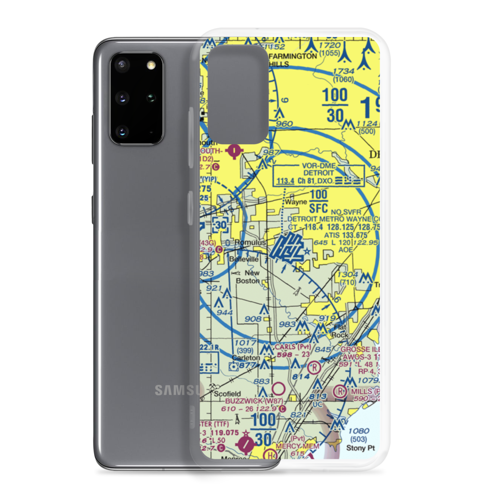 Detroit Metropolitan Wayne County Airport (DTW) VFR Sectional Samsung Case Samsung Galaxy S20 Plus model shown