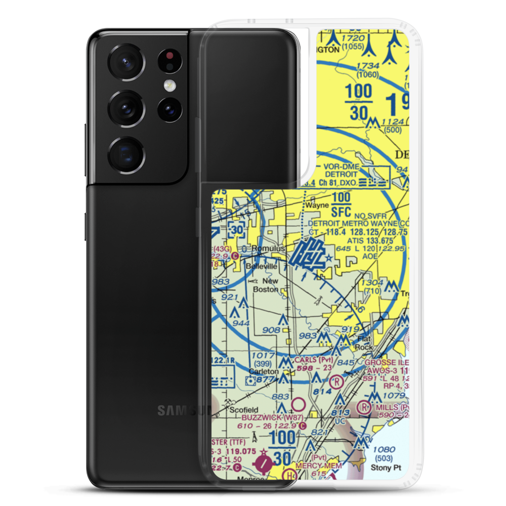 Detroit Metropolitan Wayne County Airport (DTW) VFR Sectional Samsung Case Samsung Galaxy S21 Ultra model shown