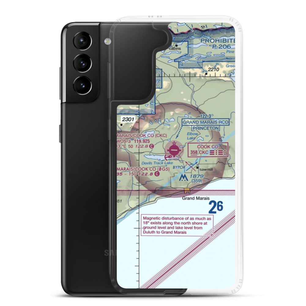 Devil's Track Airport (GRM) VFR Sectional Samsung Case Samsung Galaxy S21 Plus model shown