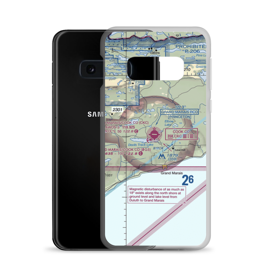 Devil's Track Airport (GRM) VFR Sectional Samsung Case Samsung Galaxy S10e model shown