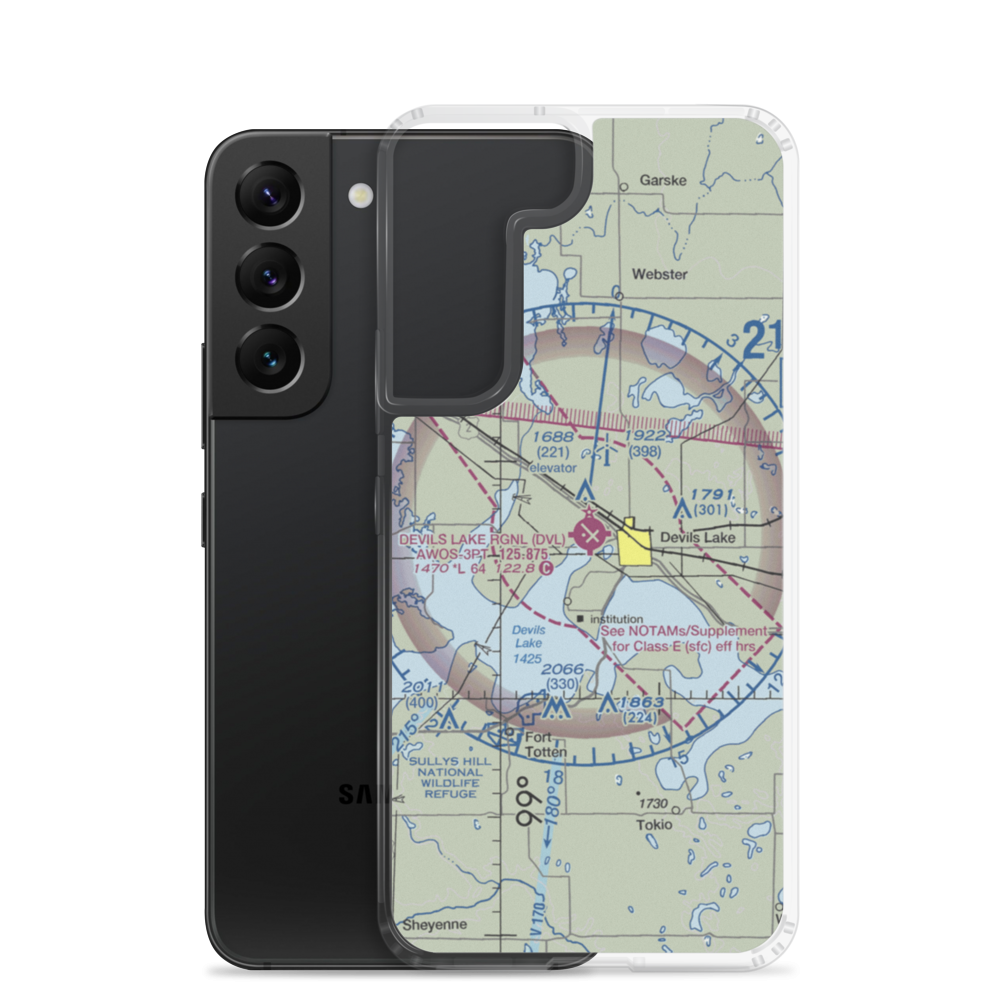 Devils Lake Regional Airport (DVL) VFR Sectional Samsung Case Samsung Galaxy S22 model shown