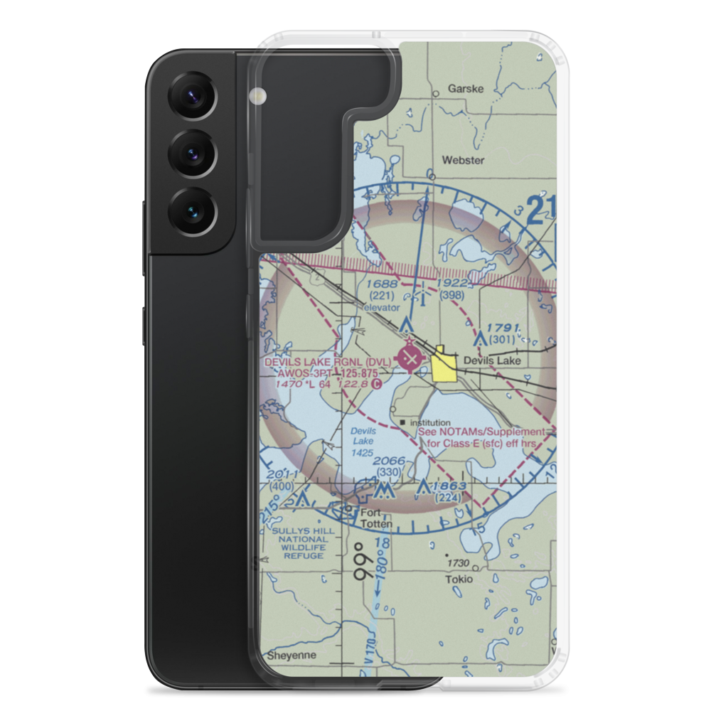 Devils Lake Regional Airport (DVL) VFR Sectional Samsung Case Samsung Galaxy S22 Plus model shown