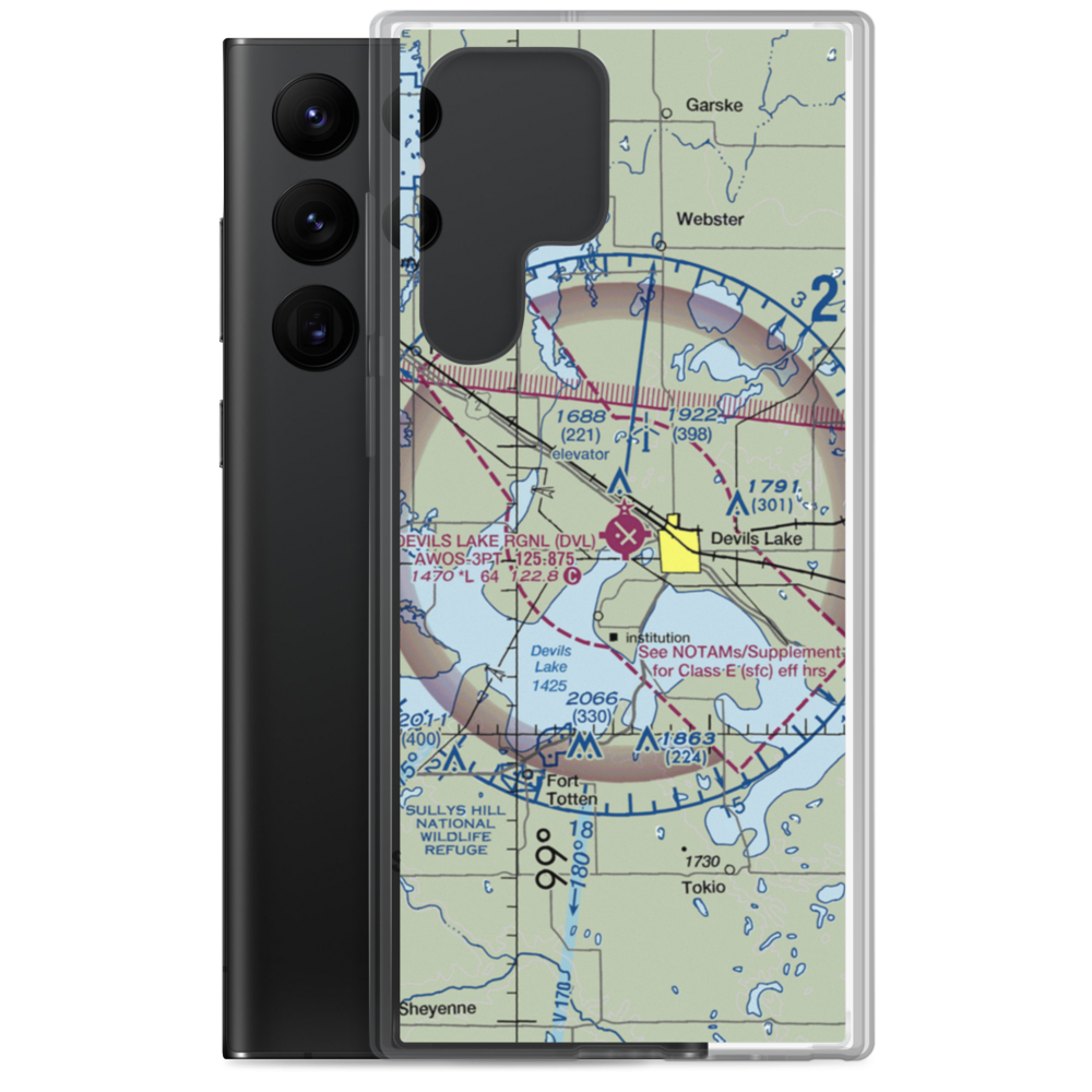 Devils Lake Regional Airport (DVL) VFR Sectional Samsung Case Samsung Galaxy S22 Ultra model shown