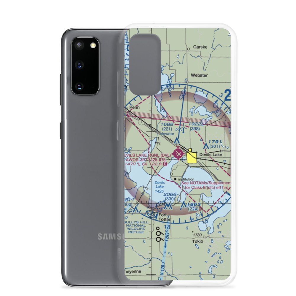 Devils Lake Regional Airport (DVL) VFR Sectional Samsung Case Samsung Galaxy S20 model shown