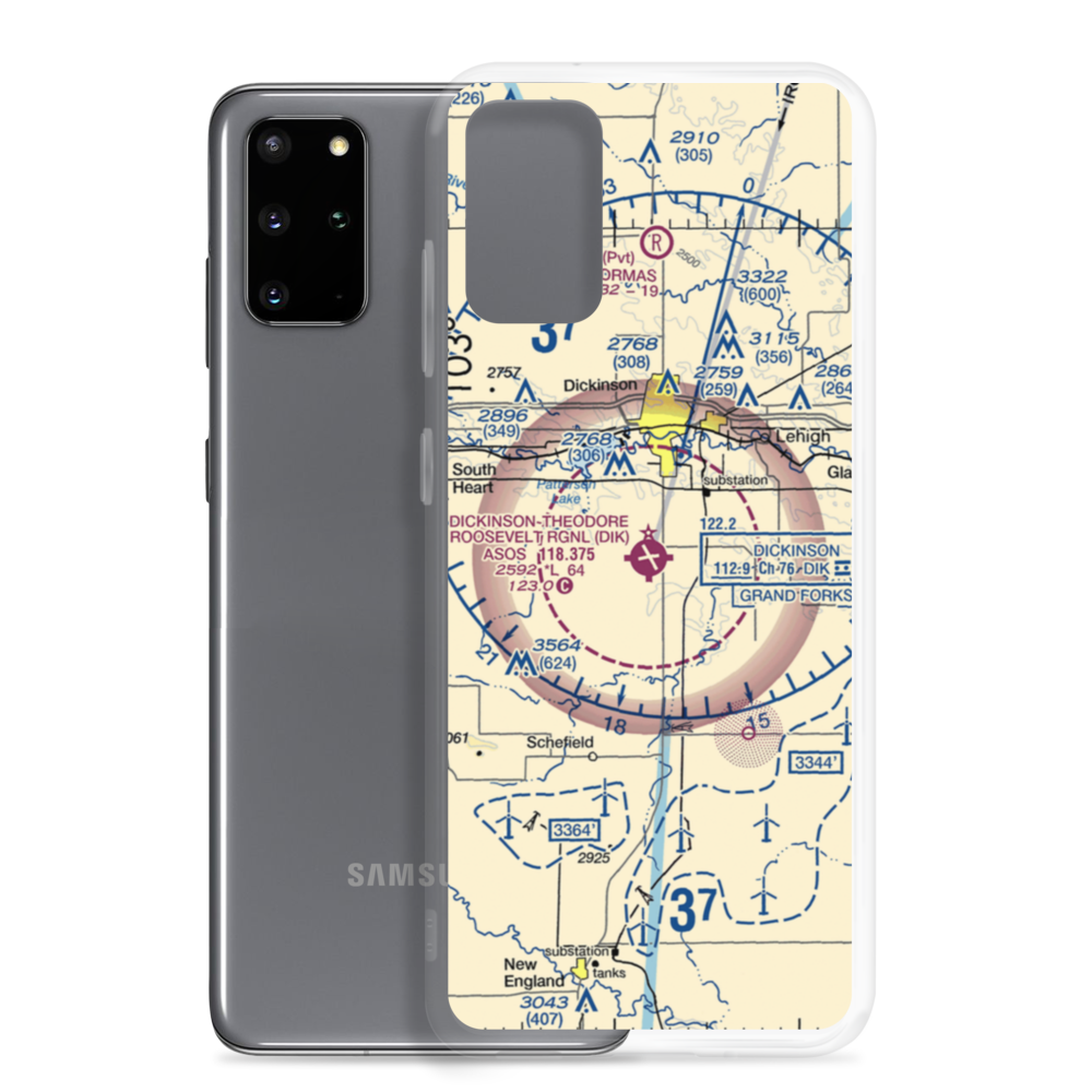 Dickinson Theodore Roosevelt Regional Airport (DIK) VFR Sectional Samsung Case Samsung Galaxy S20 Plus model shown