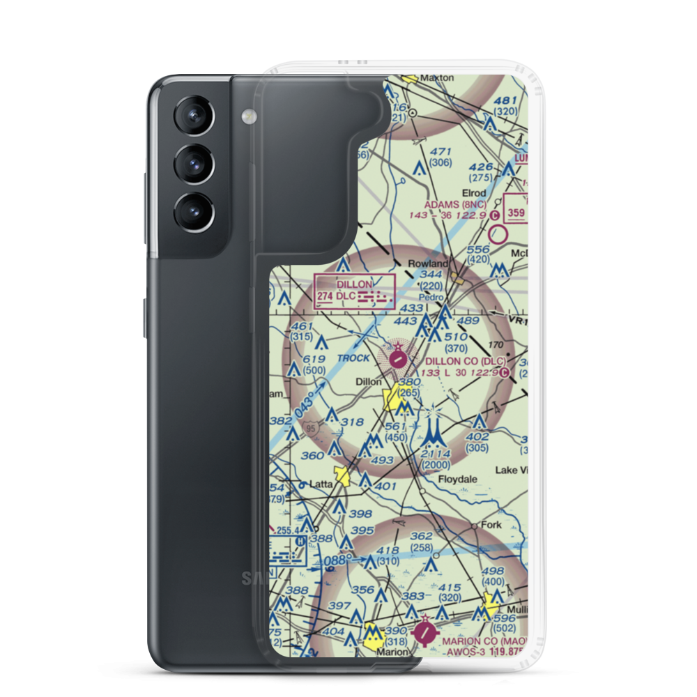 Dillon County Airport (DLC) VFR Sectional Samsung Case Samsung Galaxy S21 model shown