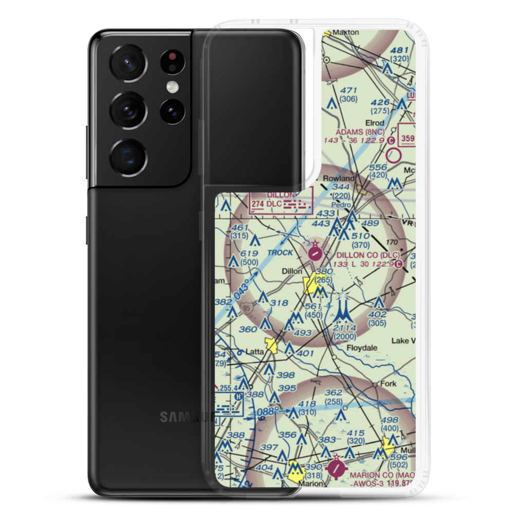 Dillon County Airport (DLC) VFR Sectional Samsung Case Samsung Galaxy S21 Ultra model shown