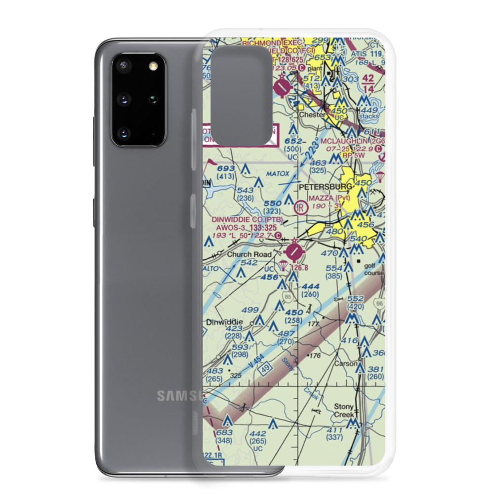 Dinwiddie County Airport (PTB) VFR Sectional Samsung Case Samsung Galaxy S20 Plus model shown