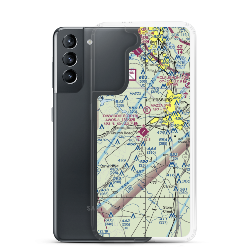 Dinwiddie County Airport (PTB) VFR Sectional Samsung Case Samsung Galaxy S21 model shown