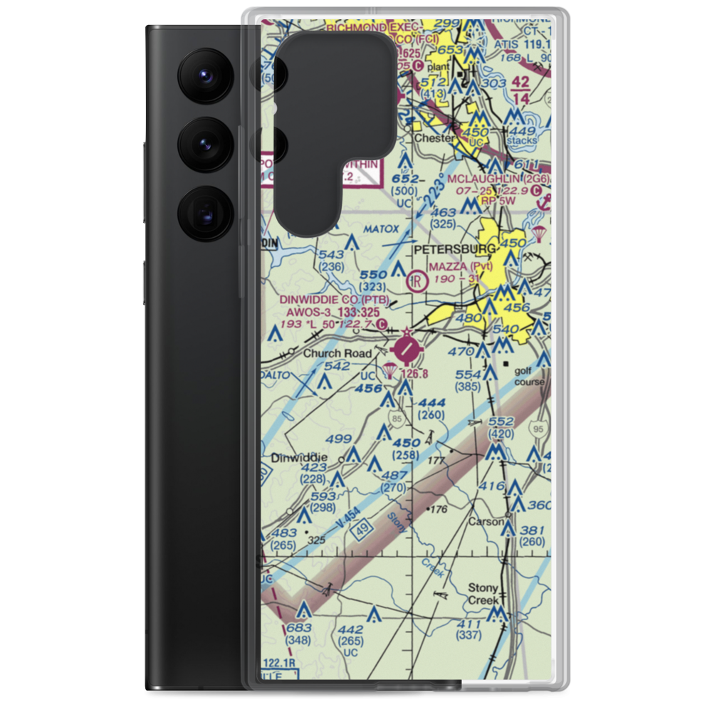 Dinwiddie County Airport (PTB) VFR Sectional Samsung Case Samsung Galaxy S22 Ultra model shown