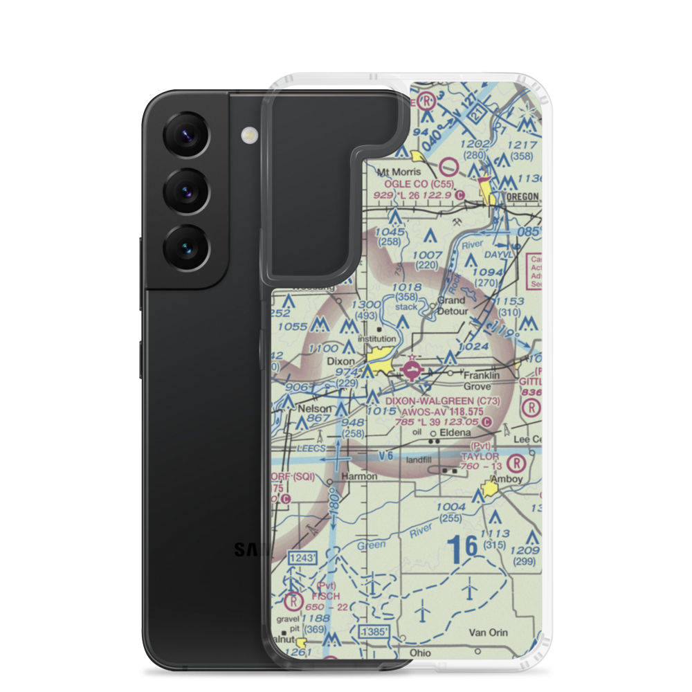 Dixon Municipal Charles R. Walgreen Field (C73) VFR Sectional Samsung Case Samsung Galaxy S22 model shown