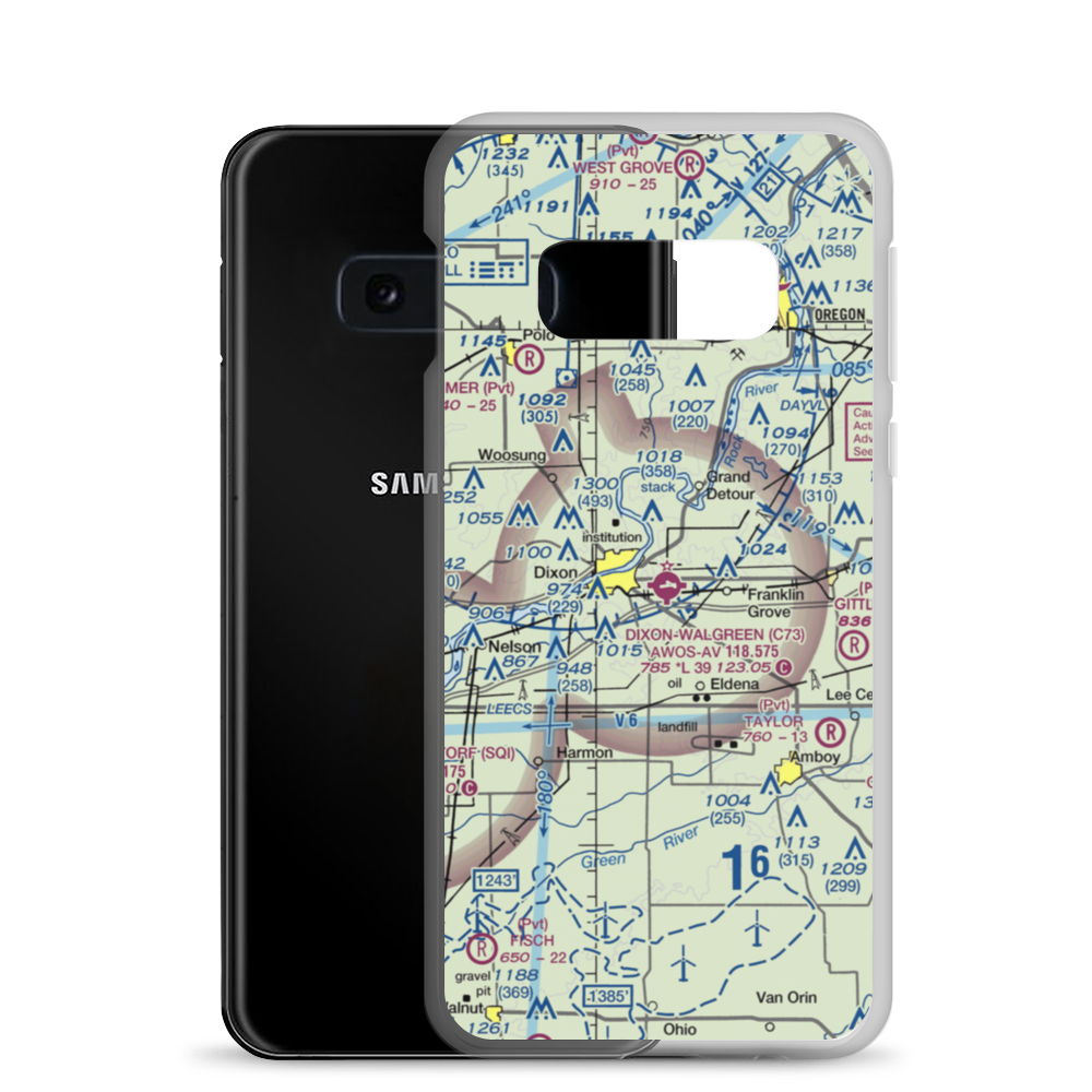 Dixon Municipal Charles R. Walgreen Field (C73) VFR Sectional Samsung Case Samsung Galaxy S10e model shown