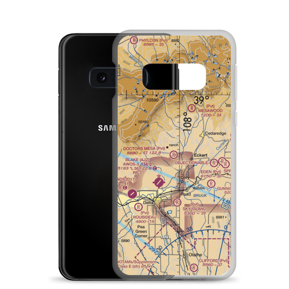 Doctors Mesa Airport (6CO0) VFR Sectional Samsung Case Samsung Galaxy S10e model shown