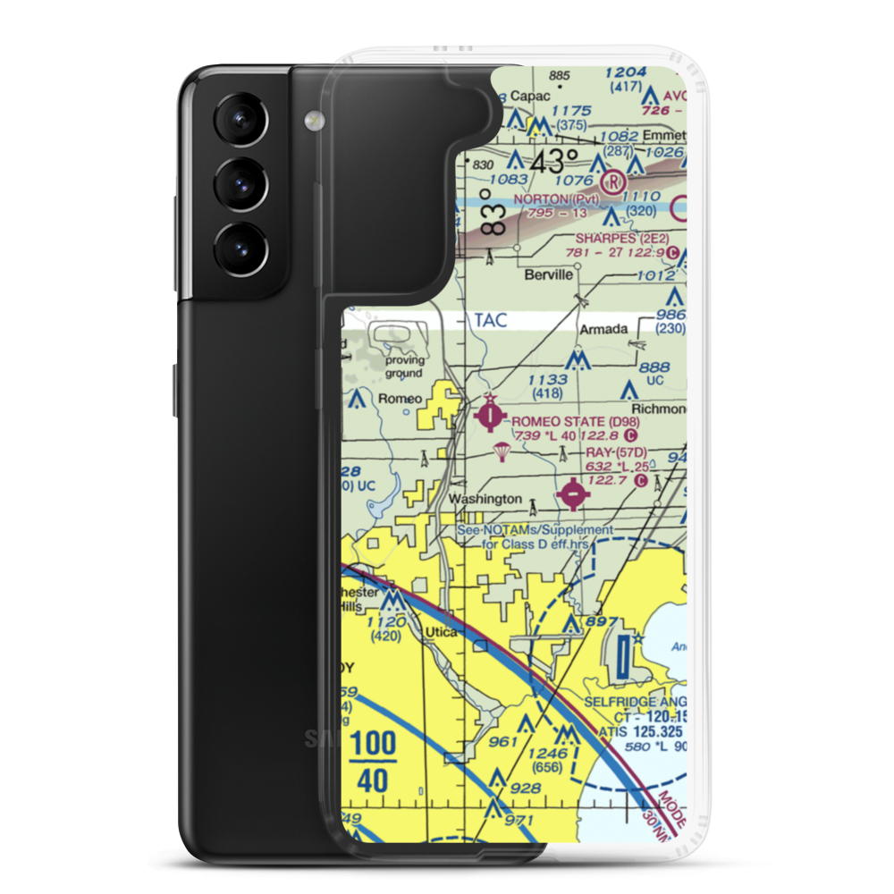 Dodge Airport (MI50) VFR Sectional Samsung Case Samsung Galaxy S21 Plus model shown