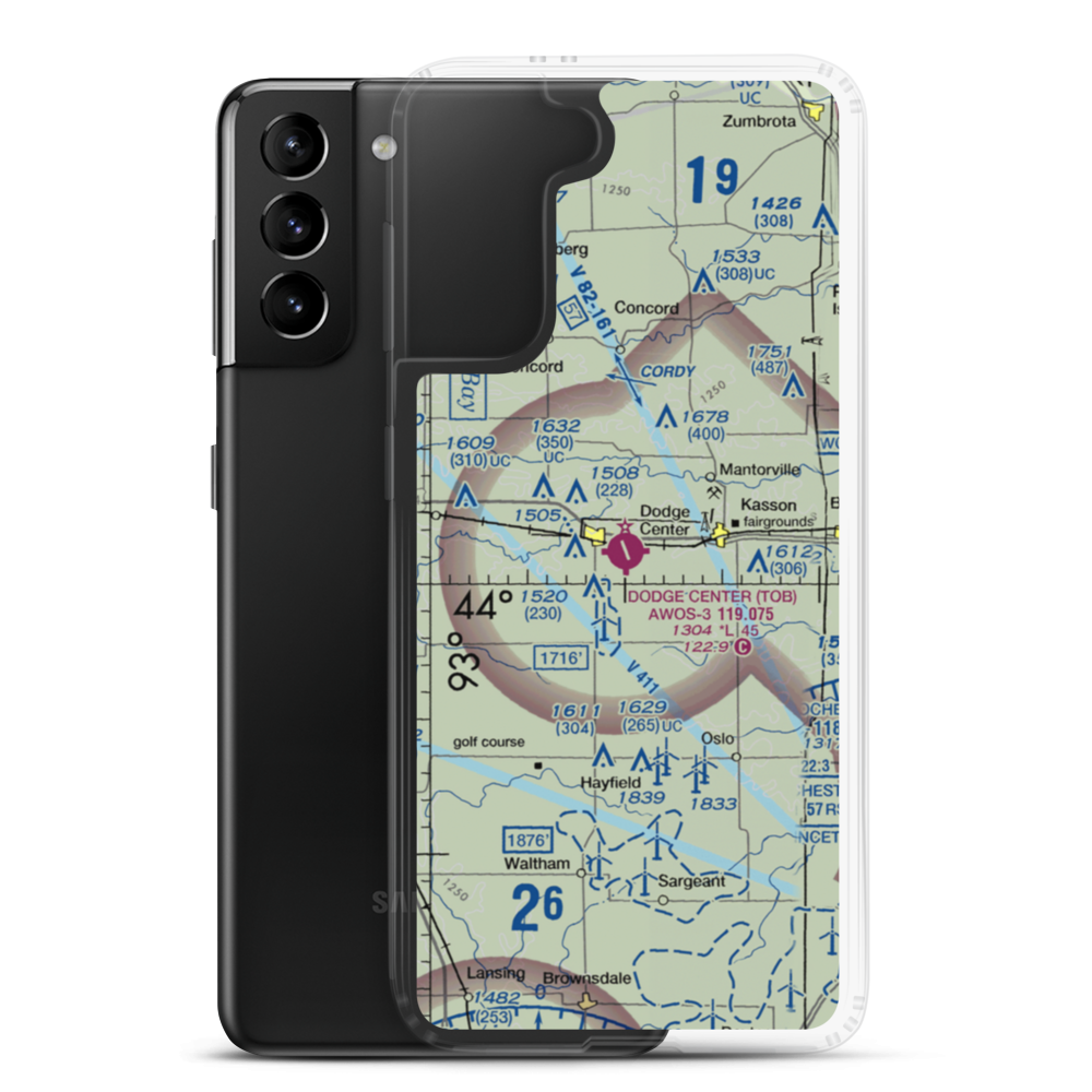 Dodge Center Airport (TOB) VFR Sectional Samsung Case Samsung Galaxy S21 Plus model shown