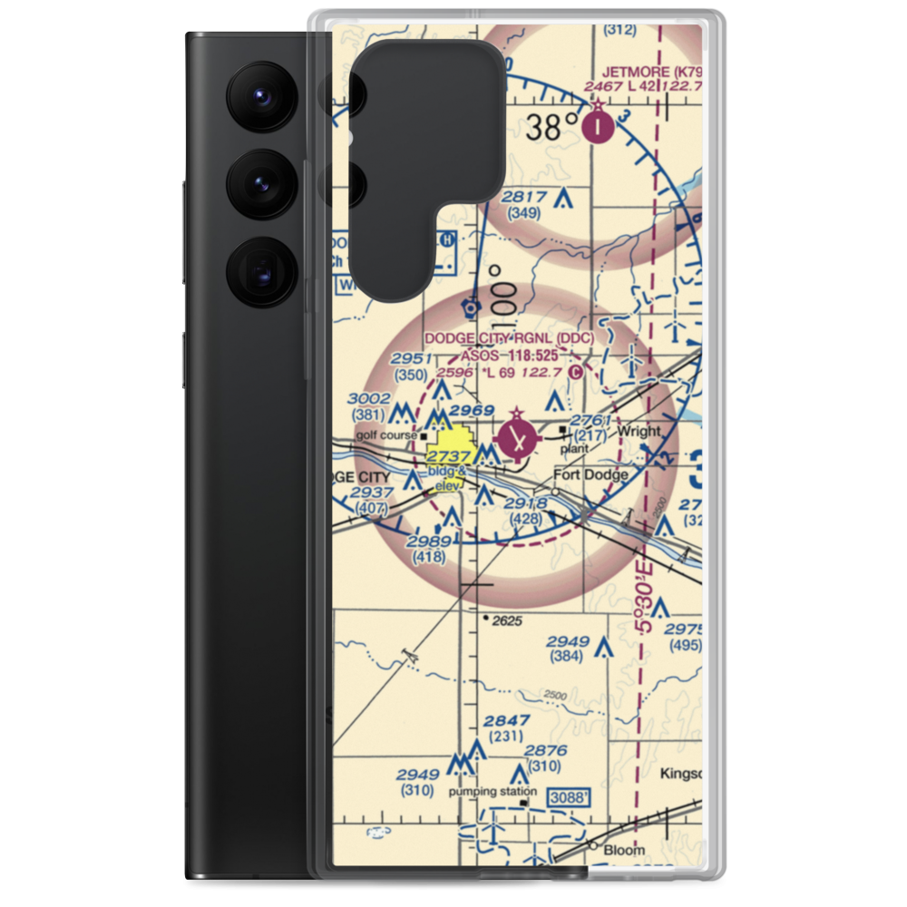 Dodge City Regional Airport (DDC) VFR Sectional Samsung Case Samsung Galaxy S22 Ultra model shown