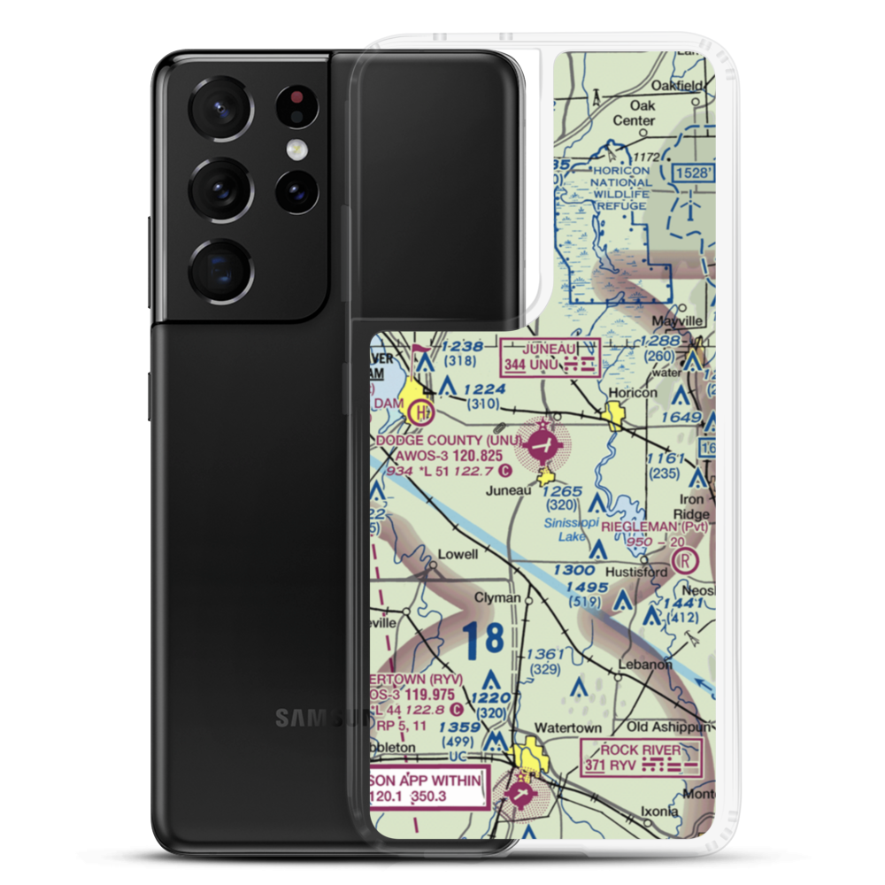 Dodge County Airport (UNU) VFR Sectional Samsung Case Samsung Galaxy S21 Ultra model shown