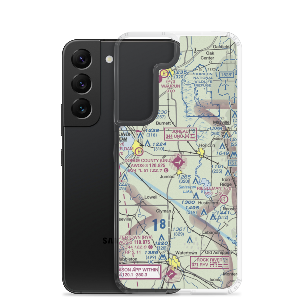 Dodge County Airport (UNU) VFR Sectional Samsung Case Samsung Galaxy S22 model shown