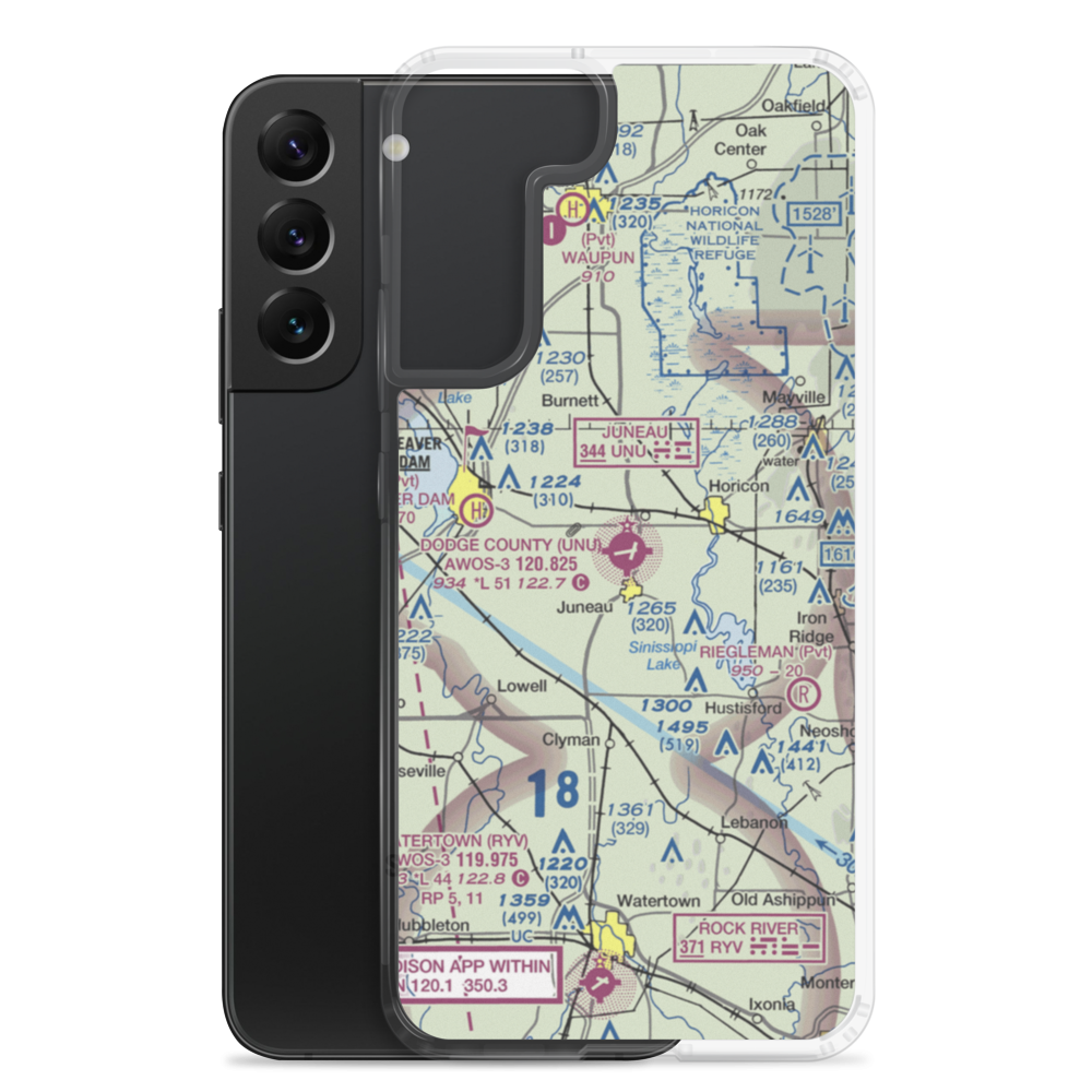 Dodge County Airport (UNU) VFR Sectional Samsung Case Samsung Galaxy S22 Plus model shown