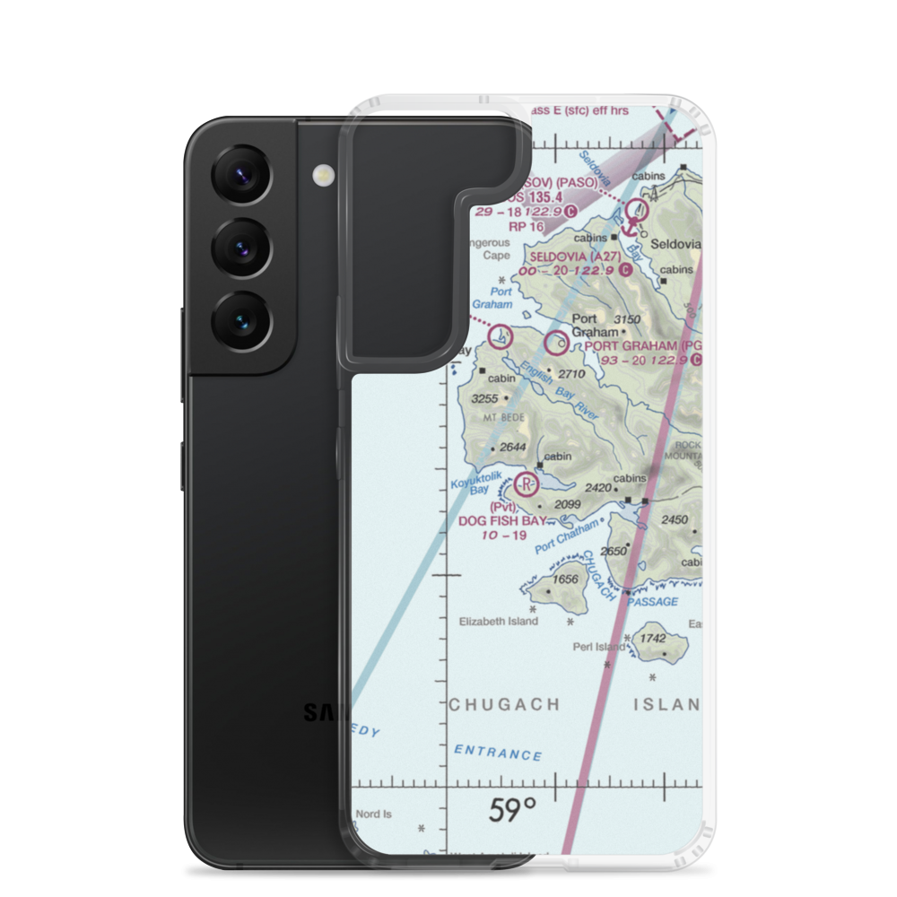 Dog Fish Bay Airport (AK07) VFR Sectional Samsung Case Samsung Galaxy S22 model shown