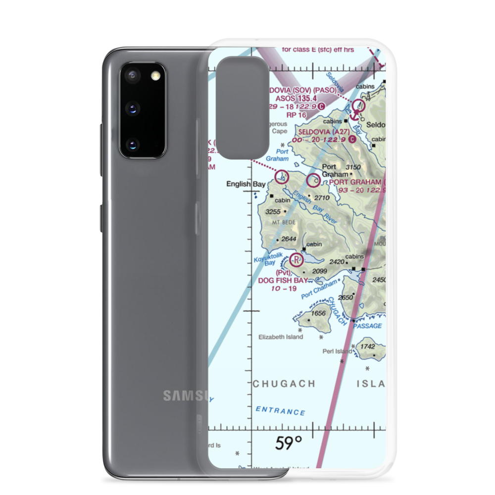Dog Fish Bay Airport (AK07) VFR Sectional Samsung Case Samsung Galaxy S20 model shown