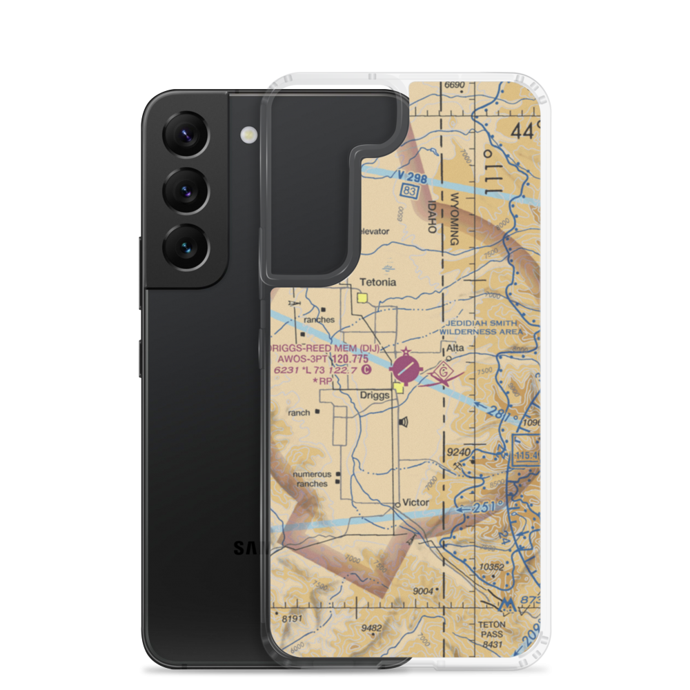 Driggs Reed Memorial Airport (DIJ) VFR Sectional Samsung Case Samsung Galaxy S22 model shown