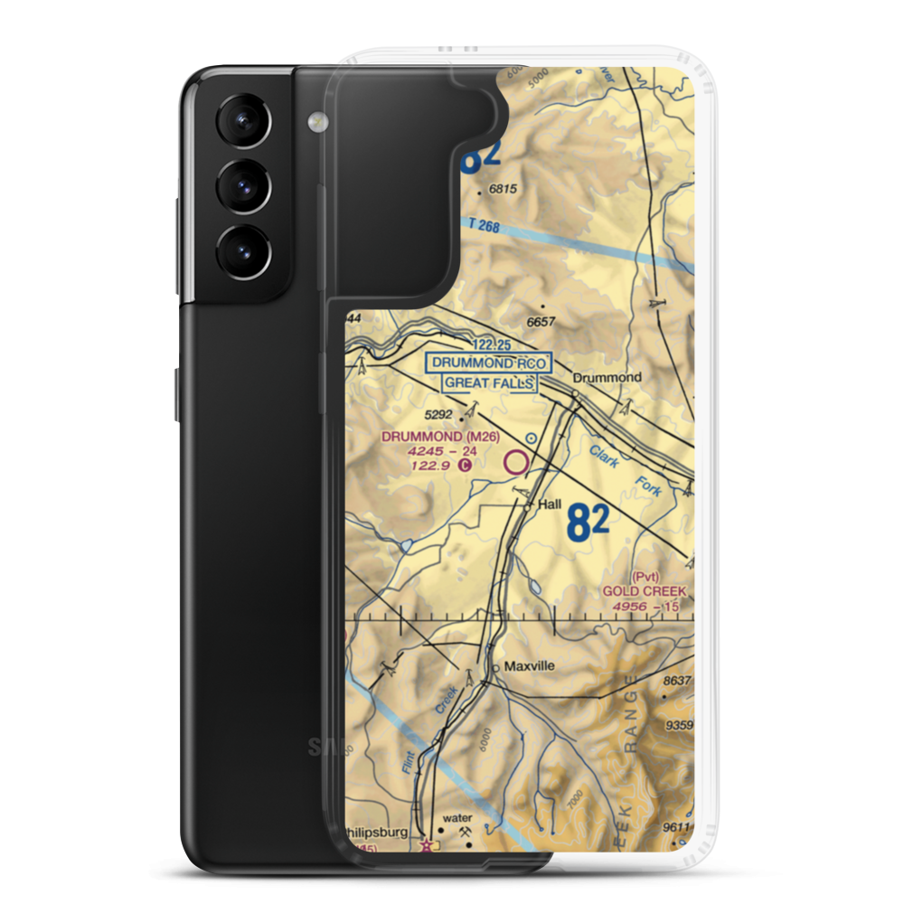 Drummond Airport (M26) VFR Sectional Samsung Case Samsung Galaxy S21 Plus model shown