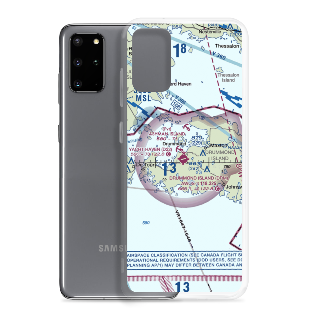 Drummond Island Airport (DRM) VFR Sectional Samsung Case Samsung Galaxy S20 Plus model shown