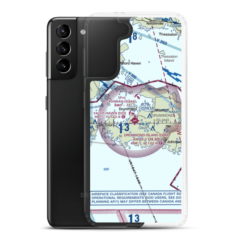 Drummond Island Airport (DRM) VFR Sectional Samsung Case Samsung Galaxy S21 Plus model shown
