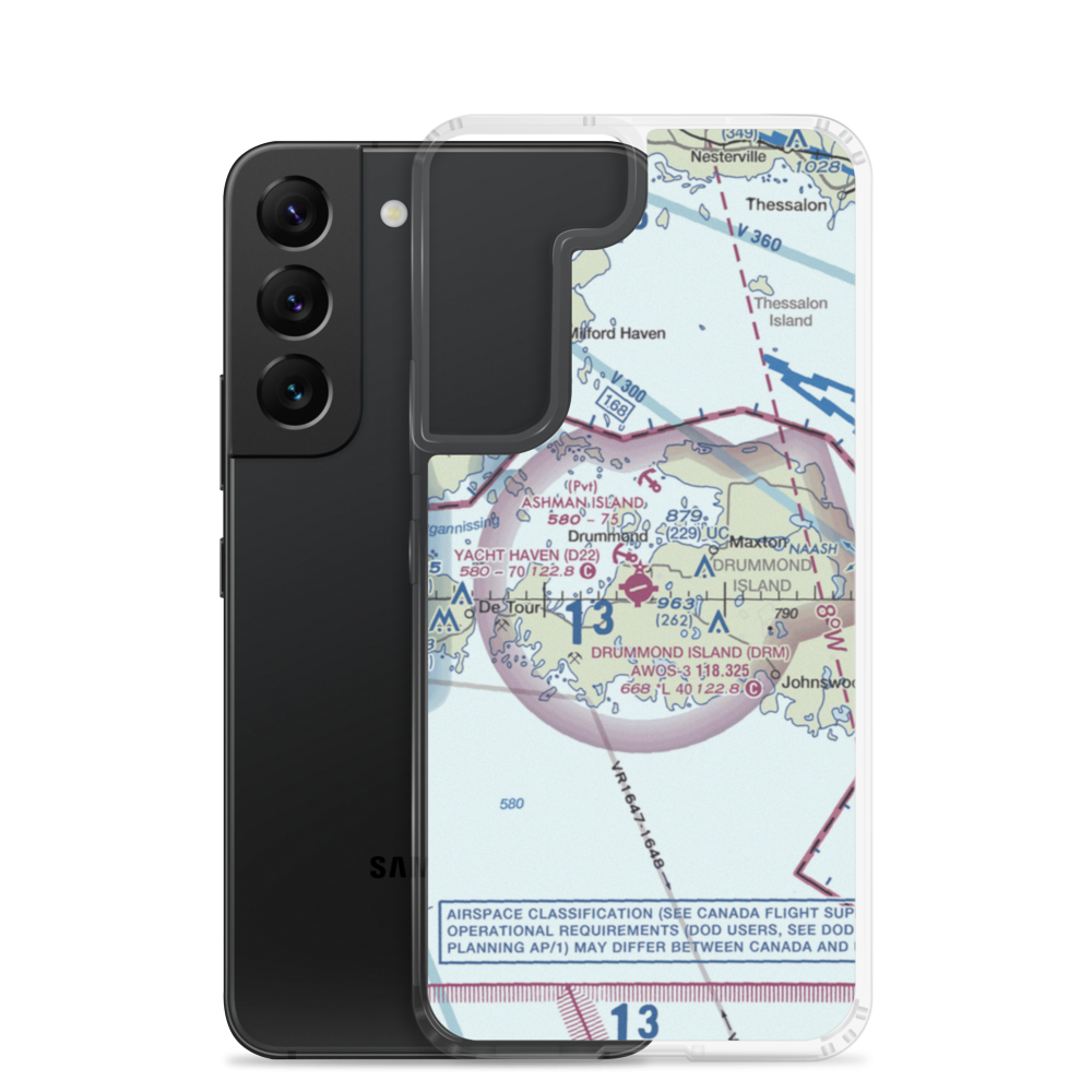 Drummond Island Airport (DRM) VFR Sectional Samsung Case Samsung Galaxy S22 model shown