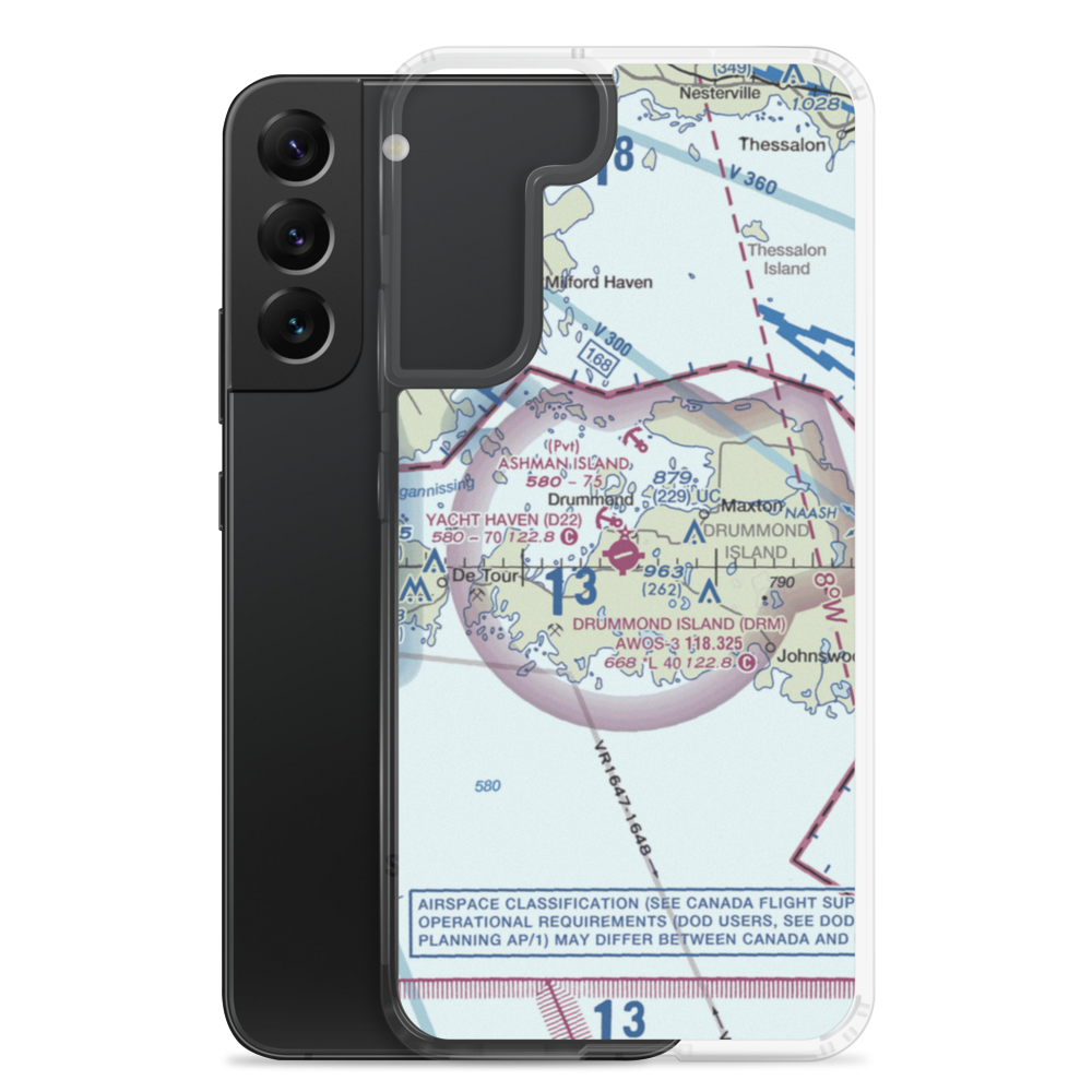 Drummond Island Airport (DRM) VFR Sectional Samsung Case Samsung Galaxy S22 Plus model shown